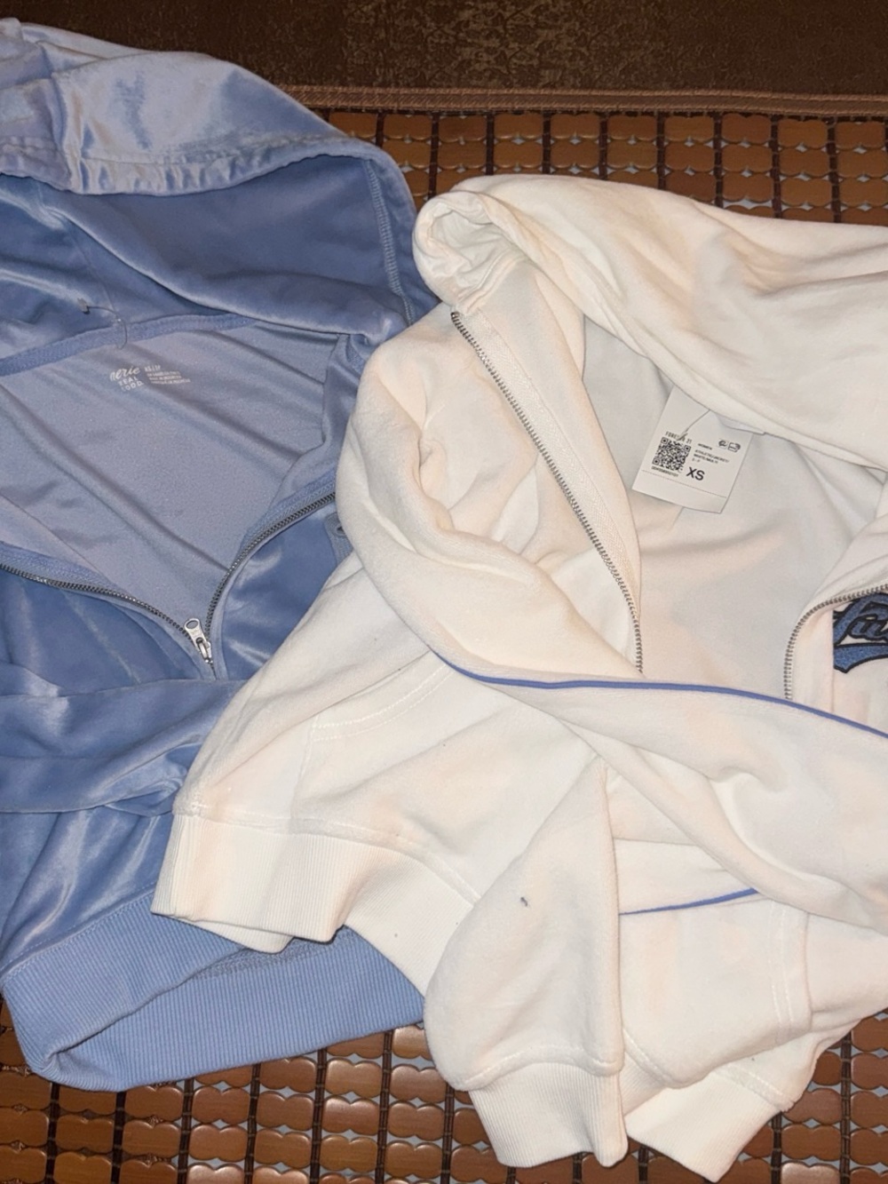 aerie Hooded Zip Sweatshirt Set in White & Light Blue